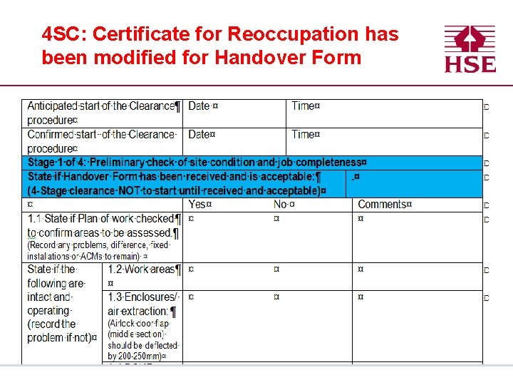 4 SC: Certificate for Reoccupation has been modified for Handover Form 
