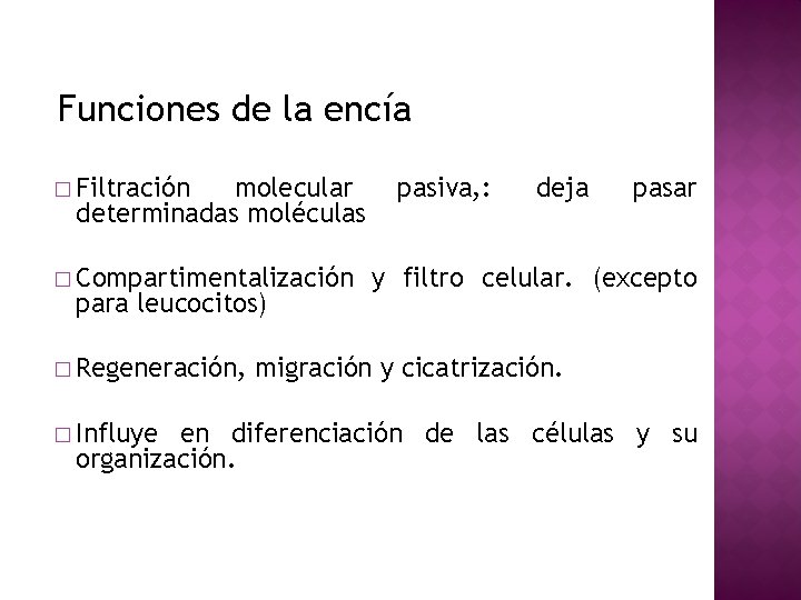 Funciones de la encía � Filtración molecular determinadas moléculas � Compartimentalización para leucocitos) �