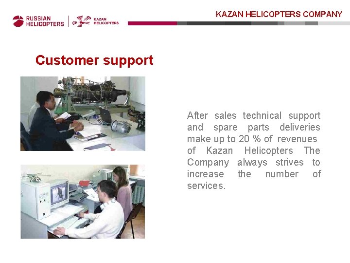 KAZAN HELICOPTERS COMPANY О компании Customer support After sales technical support and spare parts