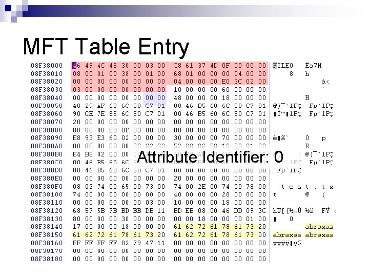 MFT Table Entry Attribute Identifier: 0 