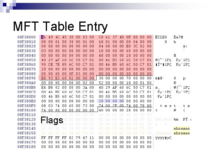 MFT Table Entry Flags 