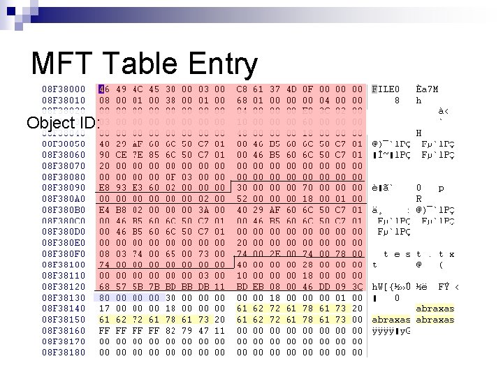 MFT Table Entry Object ID: 