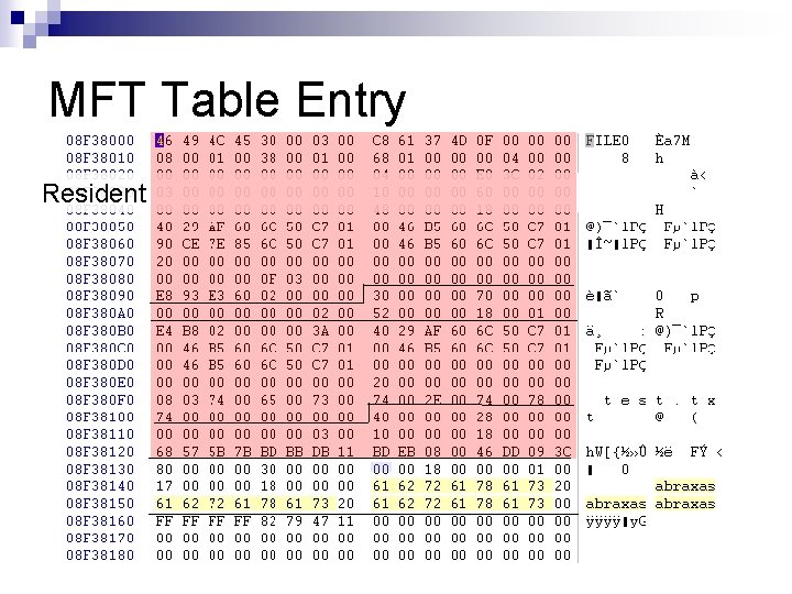 MFT Table Entry Resident 