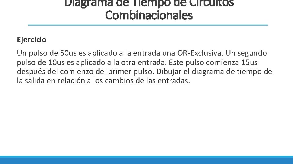 Diagrama de Tiempo de Circuitos Combinacionales Ejercicio Un pulso de 50 us es aplicado