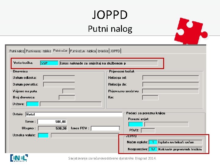 JOPPD Putni nalog Savjetovanje za računovodstvene djelatnike Biograd 2014. 