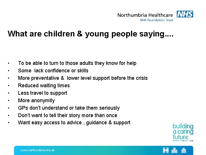 What are children & young people saying. . • • • To be able