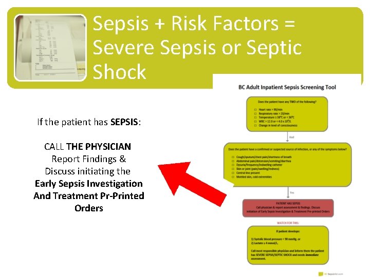 Sepsis + Risk Factors = Severe Sepsis or Septic Shock If the patient has