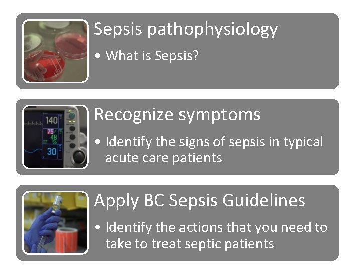 Sepsis pathophysiology • What is Sepsis? Recognize symptoms • Identify the signs of sepsis
