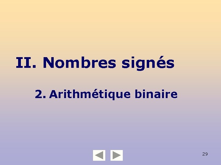 II. Nombres signés 2. Arithmétique binaire 29 