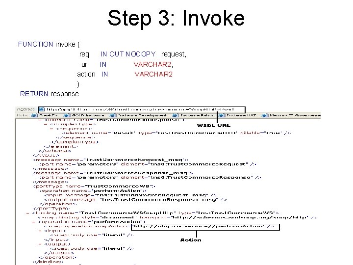 Step 3: Invoke FUNCTION invoke ( req IN OUT NOCOPY request, url IN VARCHAR