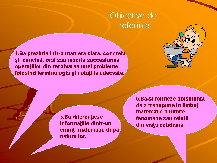  Obiective de referinta: 4. Să prezinte într-o manieră clară, concretă şi concisă, oral