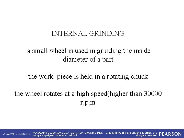 INTERNAL GRINDING a small wheel is used in grinding the inside diameter of a