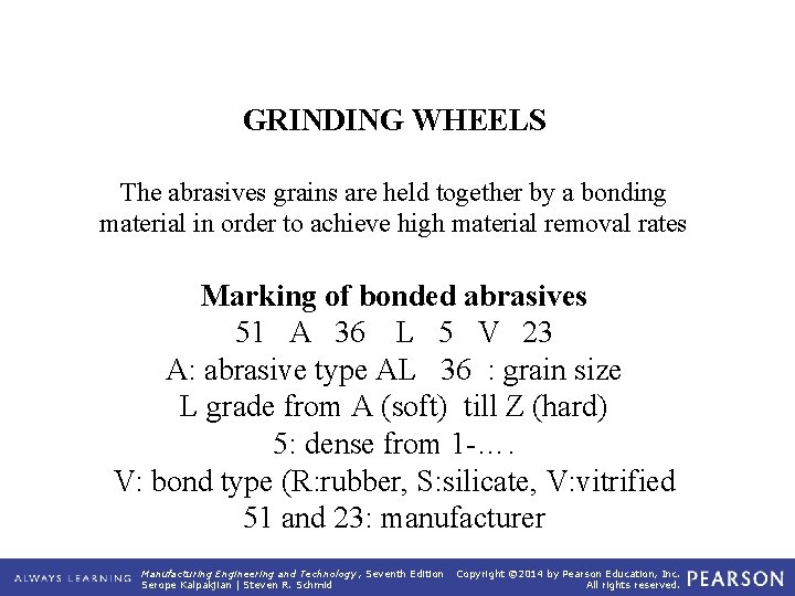 GRINDING WHEELS The abrasives grains are held together by a bonding material in order