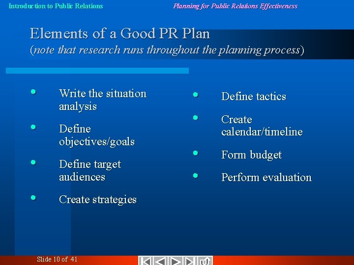 Introduction to Public Relations Planning for Public Relations Effectiveness Elements of a Good PR