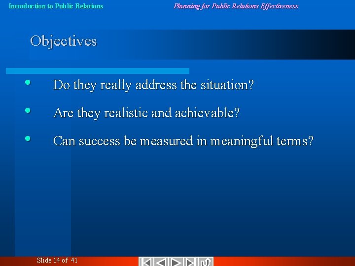 Introduction to Public Relations Planning for Public Relations Effectiveness Objectives • • • Do