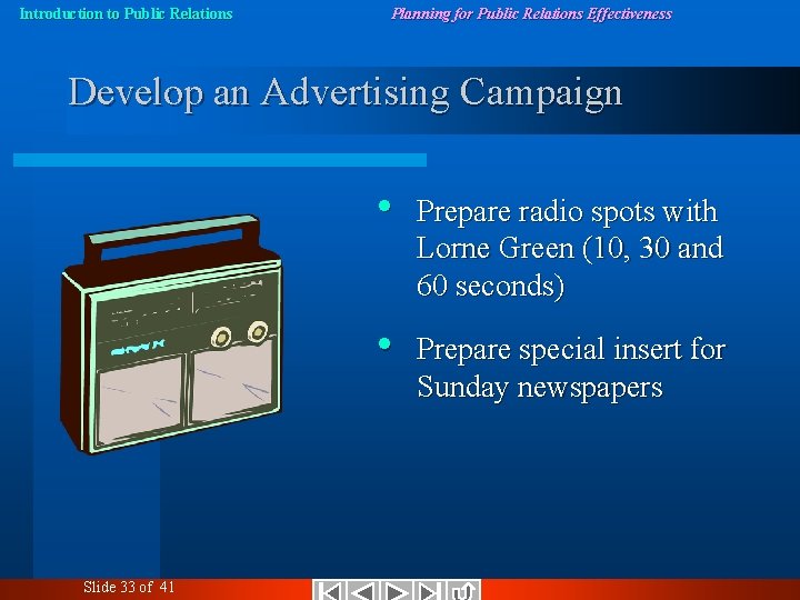 Introduction to Public Relations Planning for Public Relations Effectiveness Develop an Advertising Campaign Slide