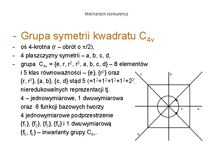 Mechanizm konkurencji - Grupa symetrii kwadratu C 4 v - oś 4 -krotna (r