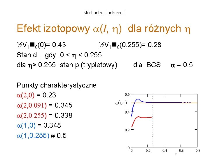 Mechanizm konkurencji Efekt izotopowy (l, ) dla różnych ½V 1 0(0)= 0. 43 ½V