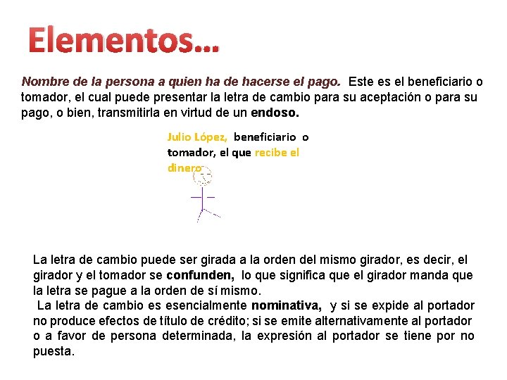 Elementos… Nombre de la persona a quien ha de hacerse el pago. Este es