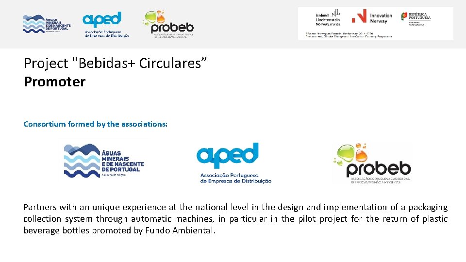 Project "Bebidas+ Circulares” Promoter Consortium formed by the associations: Partners with an unique experience