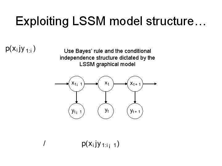 Exploiting LSSM model structure… Use Bayes’ rule and the conditional independence structure dictated by