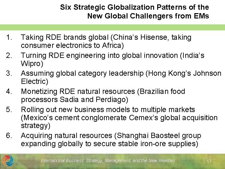 Six Strategic Globalization Patterns of the New Global Challengers from EMs 1. 2. 3. Six Strategic Globalization Patterns of the New Global Challengers from EMs 1. 2. 3.