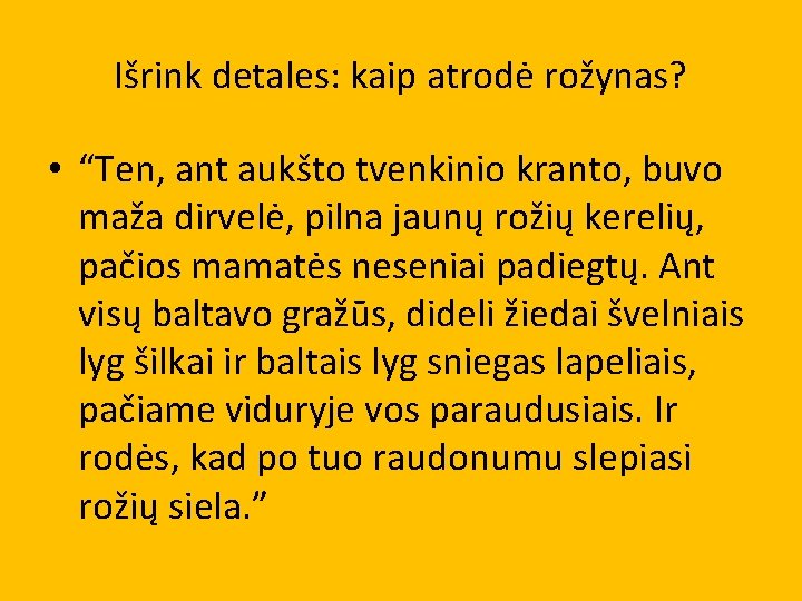 Išrink detales: kaip atrodė rožynas? • “Ten, ant aukšto tvenkinio kranto, buvo maža dirvelė,