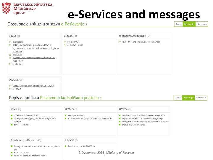 e-Services and messages 1 December 2015, Ministry of Finance 