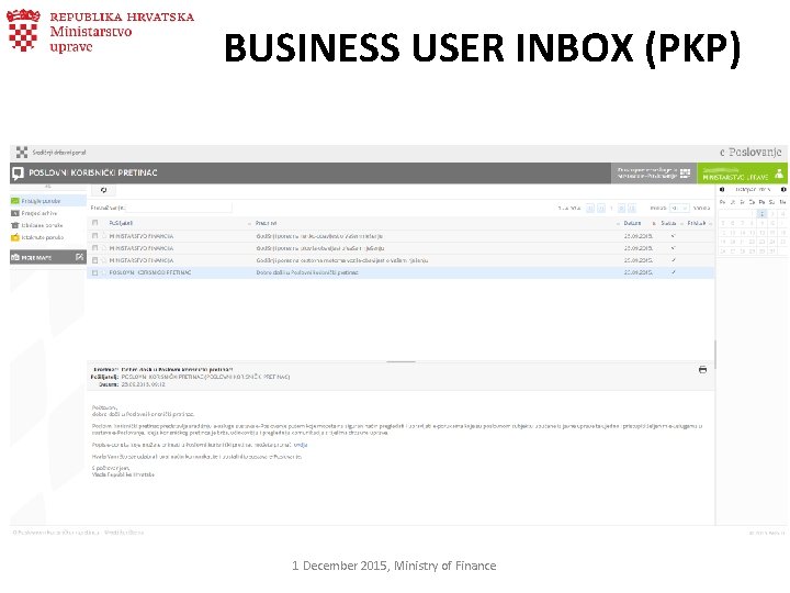 BUSINESS USER INBOX (PKP) 1 December 2015, Ministry of Finance 