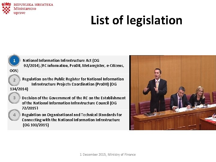 List of legislation 1 OOS) National Information Infrastructure Act (OG 92/2014), (RC information, Pro.
