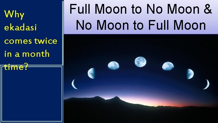 Why ekadasi comes twice in a month time? Full Moon to No Moon &