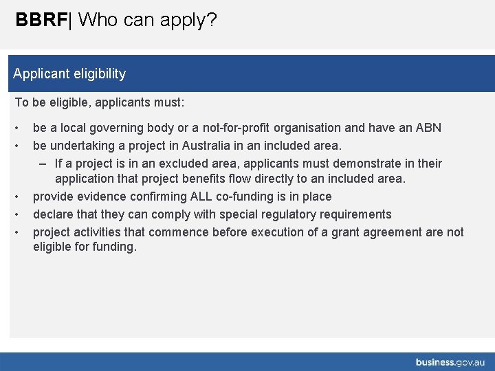 BBRF| Who can apply? Applicant eligibility To be eligible, applicants must: • • •