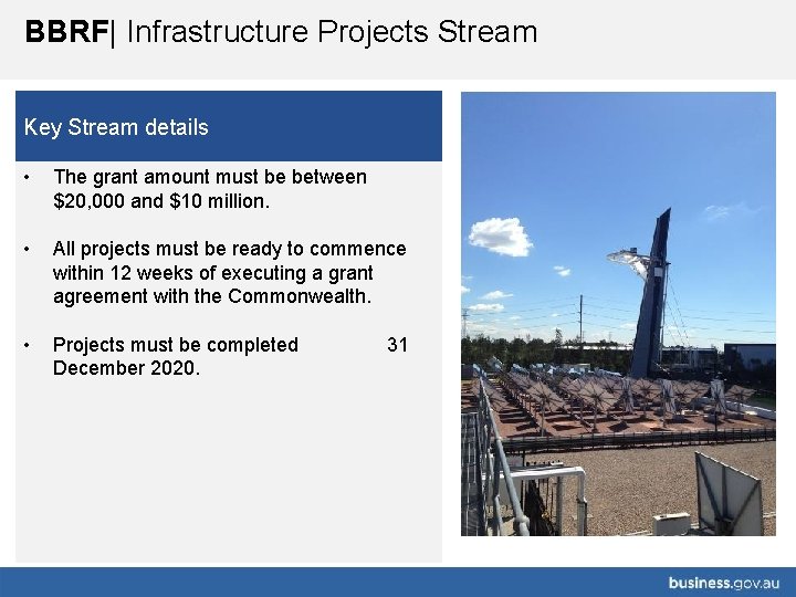 BBRF| Infrastructure Projects Stream Key Stream details • The grant amount must be between
