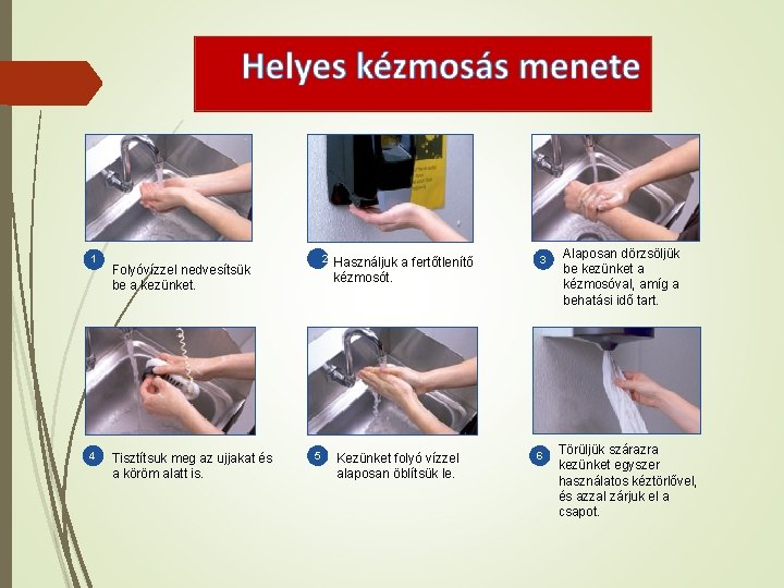 1 4 2 Folyóvízzel nedvesítsük be a kezünket. Tisztítsuk meg az ujjakat és a