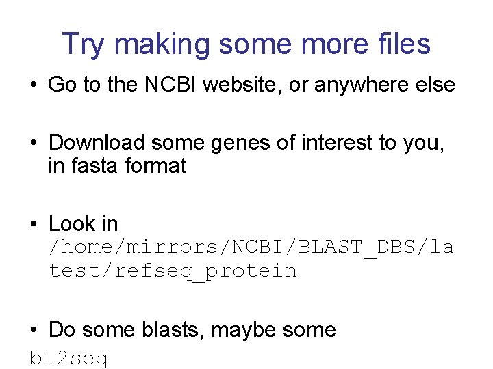 Try making some more files • Go to the NCBI website, or anywhere else