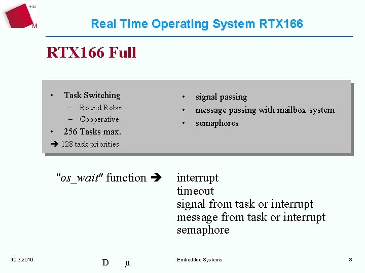 Real Time Operating System RTX 166 Full • Task Switching • • • –