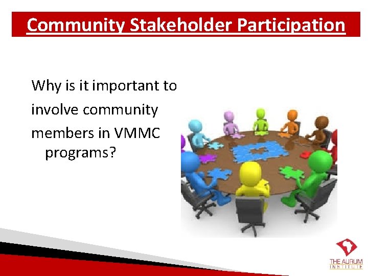 Community Stakeholder Participation Why is it important to involve community members in VMMC programs?