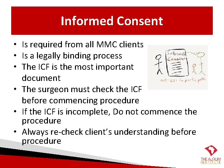 Informed Consent • Is required from all MMC clients • Is a legally binding