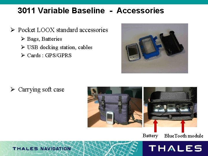 3011 Variable Baseline - Accessories Ø Pocket LOOX standard accessories Ø Bags, Batteries Ø