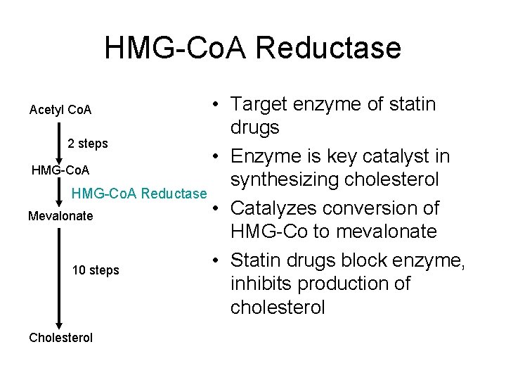 HMG-Co. A Reductase • Target enzyme of statin drugs 2 steps • Enzyme is