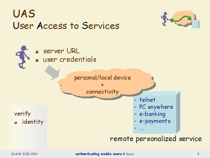 UAS User Access to Services server URL user credentials personal/local device + connectivity verify