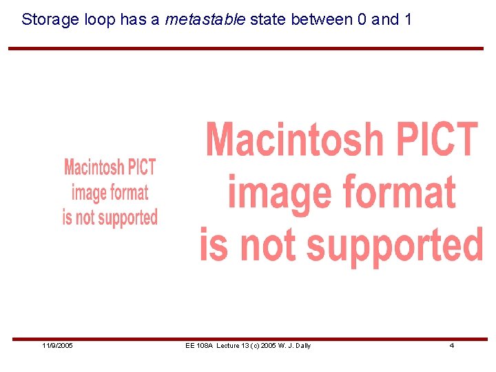 Storage loop has a metastable state between 0 and 1 11/9/2005 EE 108 A