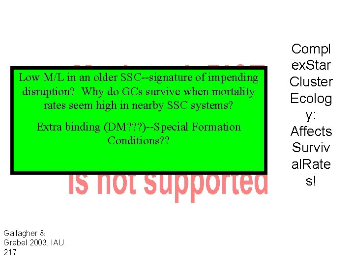 Low M/L in an older SSC--signature of impending disruption? Why do GCs survive when