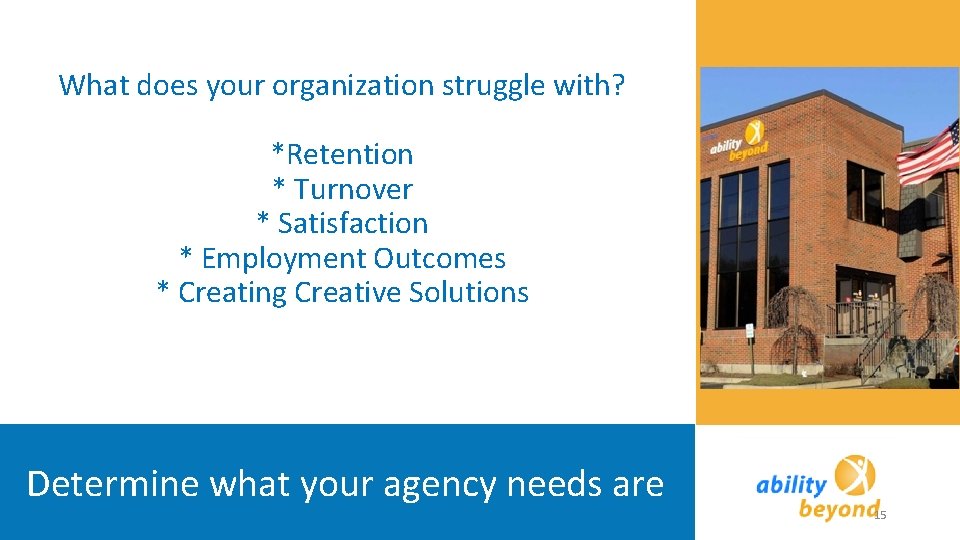 What does your organization struggle with? *Retention * Turnover * Satisfaction * Employment Outcomes
