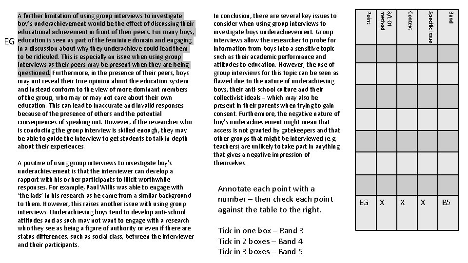 X X Band X Specific issue Tick in one box – Band 3 Tick