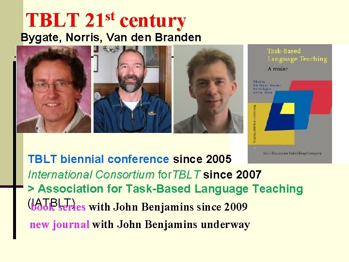 TBLT 21 st century Bygate, Norris, Van den Branden TBLT biennial conference since 2005