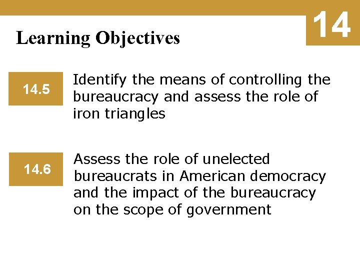 Learning Objectives 14. 5 14. 6 14 Identify the means of controlling the bureaucracy