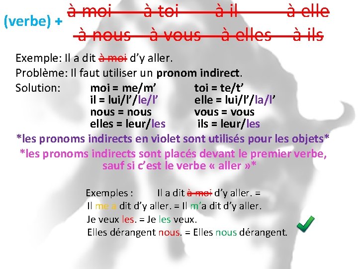 à moi à toi à il à elle (verbe) + à nous à vous