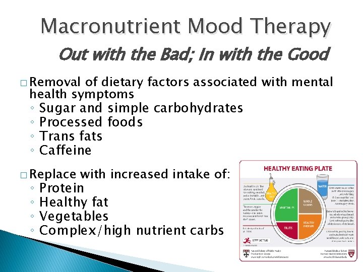 Macronutrient Mood Therapy Out with the Bad; In with the Good � Removal of