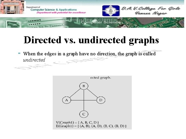 Directed vs. undirected graphs When the edges in a graph have no direction, the Directed vs. undirected graphs When the edges in a graph have no direction, the